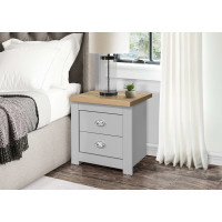 Highgate 2 Drawer Bedside (Grey & Oak)